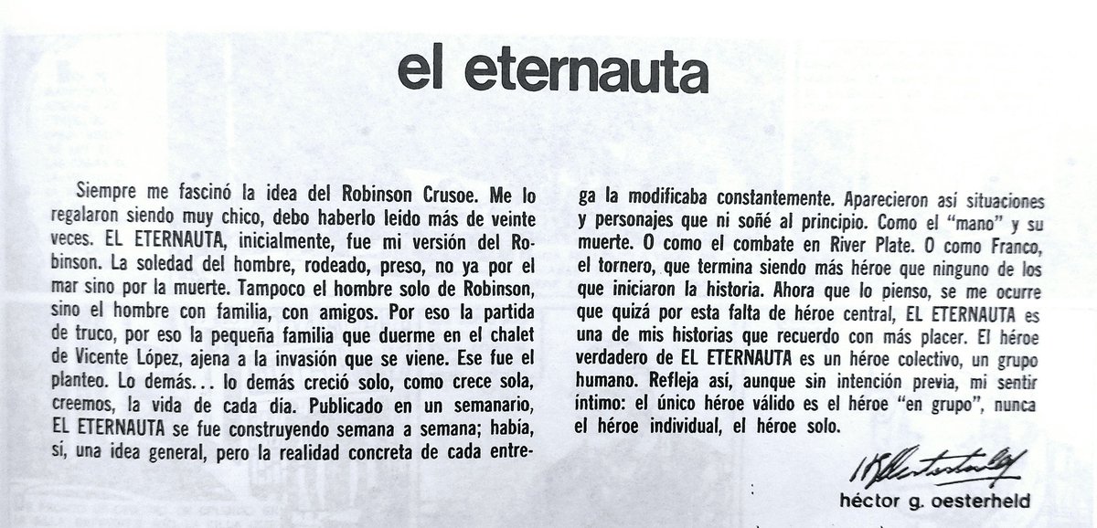 El origen de El Eternauta, contado por Oesterheld.