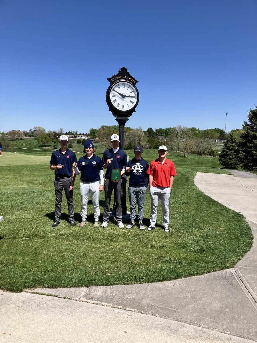Very proud of these guys! AC Boys Golf set a school record and win the Kearney Catholic Invite with a 297! 
Brayden 71 🥈
Brenson 74 🏅
Braeden 75 🏅
Axel 77 🏅
Jackson 88