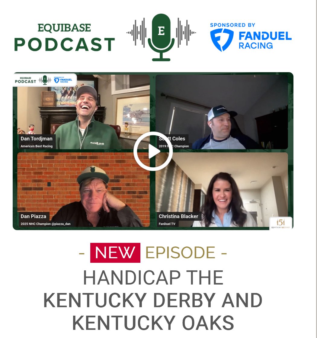 Danonymous Man (@danonymousman) on Twitter photo The Derby pod is up!
Join two NHC champs (<a href="/Coles_17/">Scott Coles</a> & Dan Piazza), <a href="/FanDuel_Racing/">FanDuel Racing</a>’s <a href="/ChristinaFDTV/">Christina Blacker</a> and… me 😬 as we cover the Derby, Oaks + a few other stakes coming up this weekend with <a href="/Equibase/">Equibase</a> Race Lens 👇
youtu.be/6T1EgpfNdWQ?si… The Derby pod is up!
Join two NHC champs (<a href="/Coles_17/">Scott Coles</a> & Dan Piazza), <a href="/FanDuel_Racing/">FanDuel Racing</a>’s <a href="/ChristinaFDTV/">Christina Blacker</a> and… me 😬 as we cover the Derby, Oaks + a few other stakes coming up this weekend with <a href="/Equibase/">Equibase</a> Race Lens 👇
youtu.be/6T1EgpfNdWQ?si…