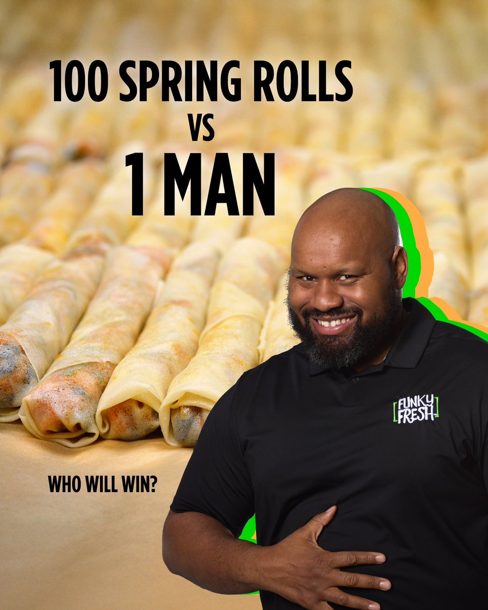 The burning question on the internet the last 24 hours has been could 100 men take 1 gorilla 🦍 . 

My question is ... could you eat 100 Funky Fresh Spring Rolls in 24 hours! Unlike the Gorilla Challenge ... you could more than likely survive this challenge 😂