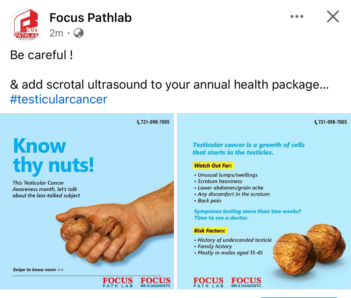 FocusPathlab's tweet photo. Be careful !

&amp; add scrotal ultrasound to your annual health package…
#testicularcancer https://t.co/HbgCJyLtoZ