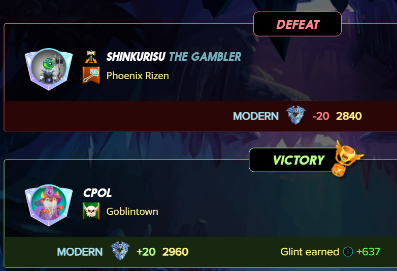 RisuShinku's tweet photo. @cpolsilver smoked me again in #splinterlands.
Maybe one day I'll be victorious, but happily play every day, anyway. https://t.co/UgO1aMHG54