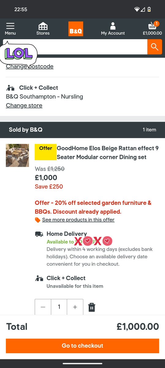 downtownmobrown's tweet photo. @bandq_help what's going on? I can add it to my basket and proceed but then it's sold out, but keeps happening. I reeeeeeealllly want it https://t.co/Ppr0pvf0Bi