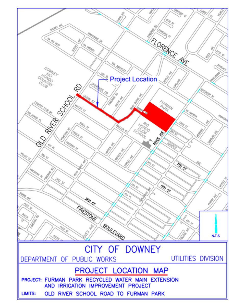 Construction is currently underway for the Furman Park Recycled Water Main Extension and Irrigation System Improvement Project. Intermittent lane closures are expected throughout the duration of the project. Completion is anticipated in August 2025.

#CityofDowney #DowneyCA