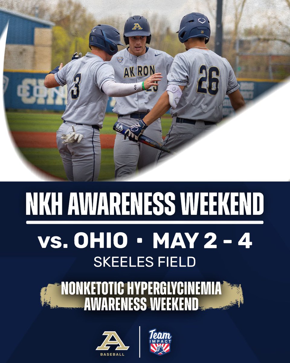Akron Zips Athletics (@akronzips) on Twitter photo .<a href="/ZipsBB/">Akron Zips Baseball</a> has joined forces with <a href="/GoTeamIMPACT/">Team IMPACT</a> for NKH Awareness Weekend 🔵🟡 Join us at Skeeles Field May 2 - 4 and learn more about Nonketotic Hyperglycinemia!
#GoZips | 🦘 .<a href="/ZipsBB/">Akron Zips Baseball</a> has joined forces with <a href="/GoTeamIMPACT/">Team IMPACT</a> for NKH Awareness Weekend 🔵🟡 Join us at Skeeles Field May 2 - 4 and learn more about Nonketotic Hyperglycinemia!
#GoZips | 🦘