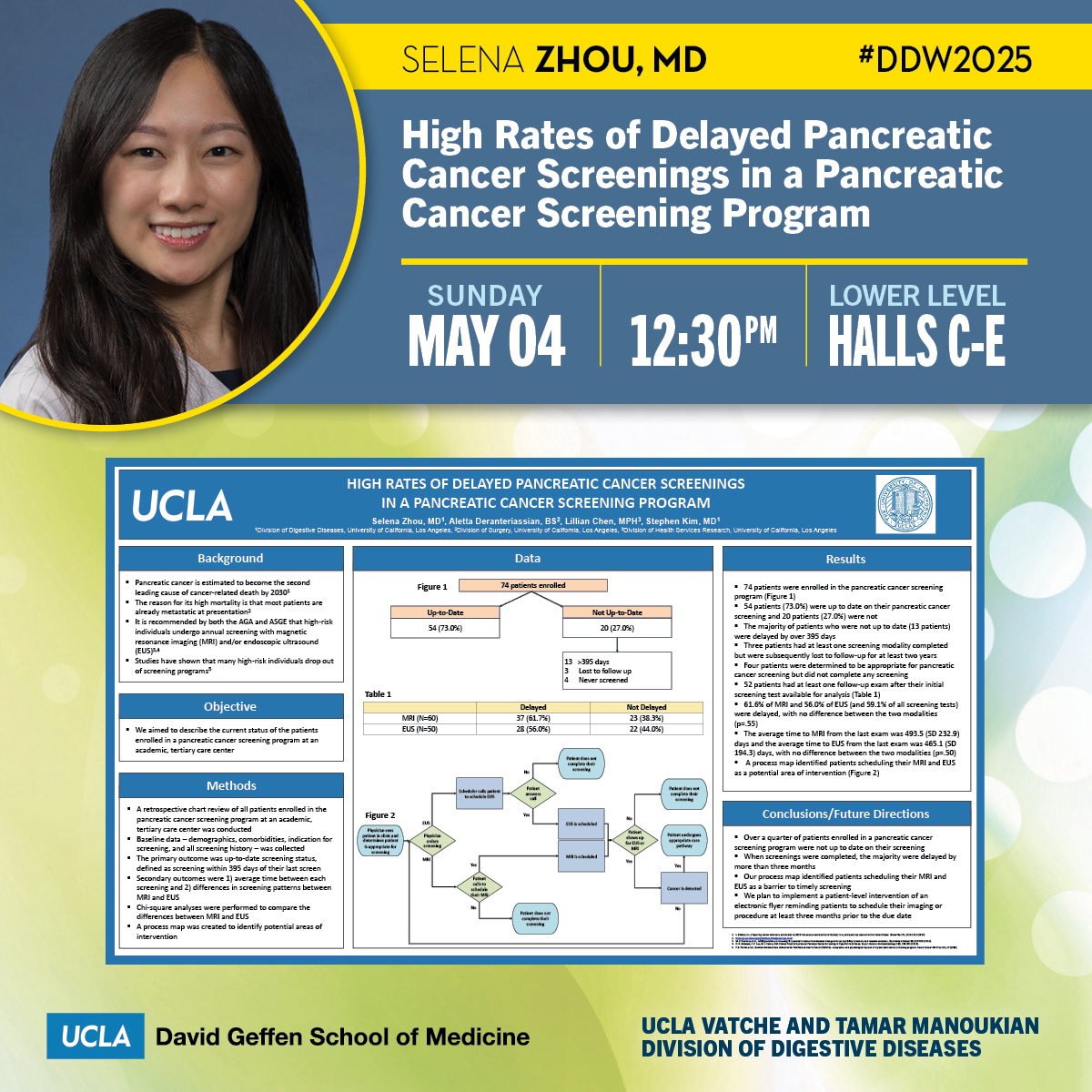 UCLA Gastroenterology and Hepatology (@uclagihep) on Twitter photo Join us at #DDW2025, Sunday, May 4, 12:30 pm
High Rates of Delayed Pancreatic Cancer Screenings in a #PancreaticCancer Screening Program
✨Selena Zhou, MD (<a href="/selena_zhou/">Selena Zhou, MD</a>)
👤Senior: Stephen Kim
👥Aletta Deranteriassian, Lillian Chen Join us at #DDW2025, Sunday, May 4, 12:30 pm
High Rates of Delayed Pancreatic Cancer Screenings in a #PancreaticCancer Screening Program
✨Selena Zhou, MD (<a href="/selena_zhou/">Selena Zhou, MD</a>)
👤Senior: Stephen Kim
👥Aletta Deranteriassian, Lillian Chen