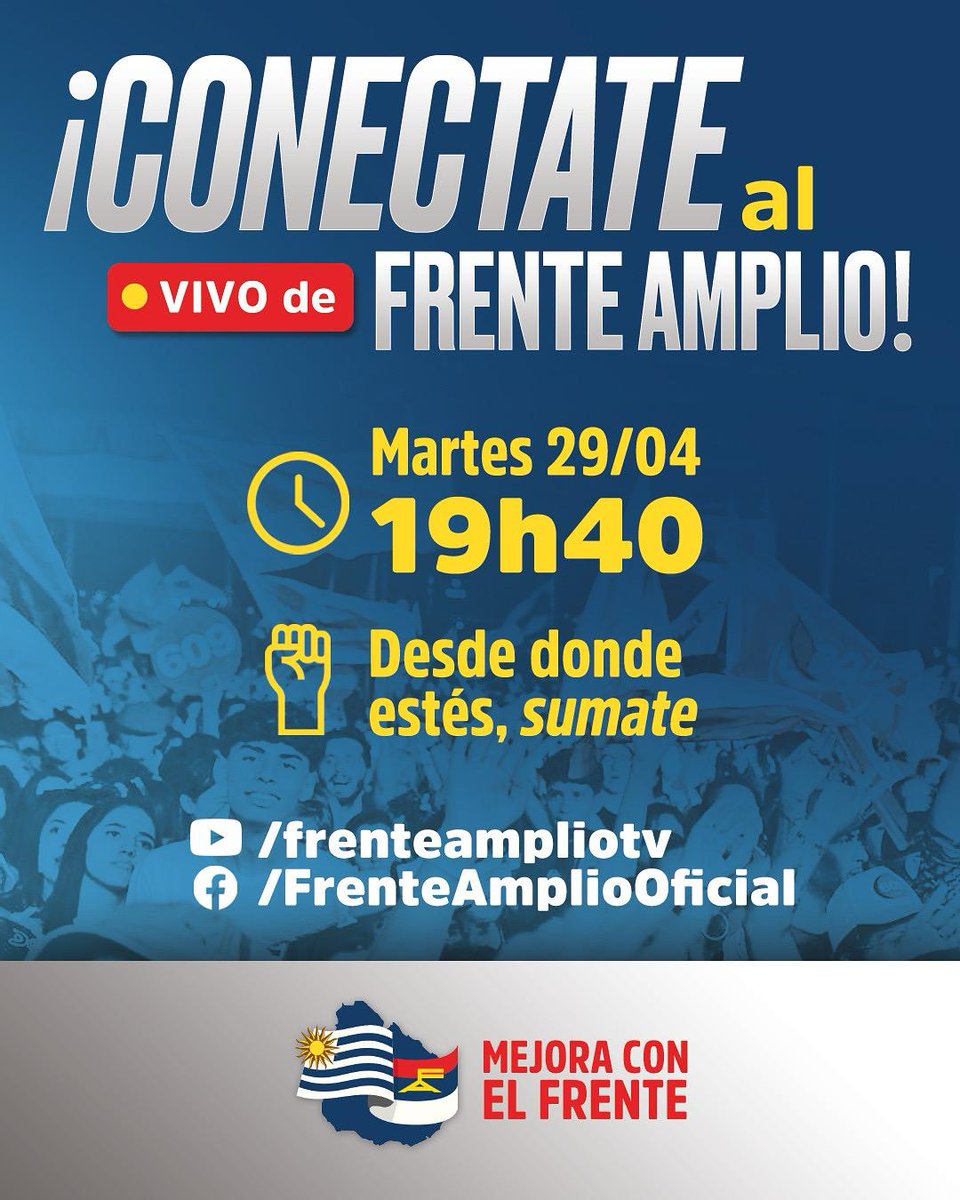 Hoy 19:40 h El sec. del FA se reúne con el comp. Alejandro “Pacha” Sánchez, secretario de Presidencia, para conocer las prioridades del gobierno.
Te invitamos a seguirlo en vivo por nuestras redes.
 La política se construye con diálogo y participación 
youtube.com/@frenteampliotv