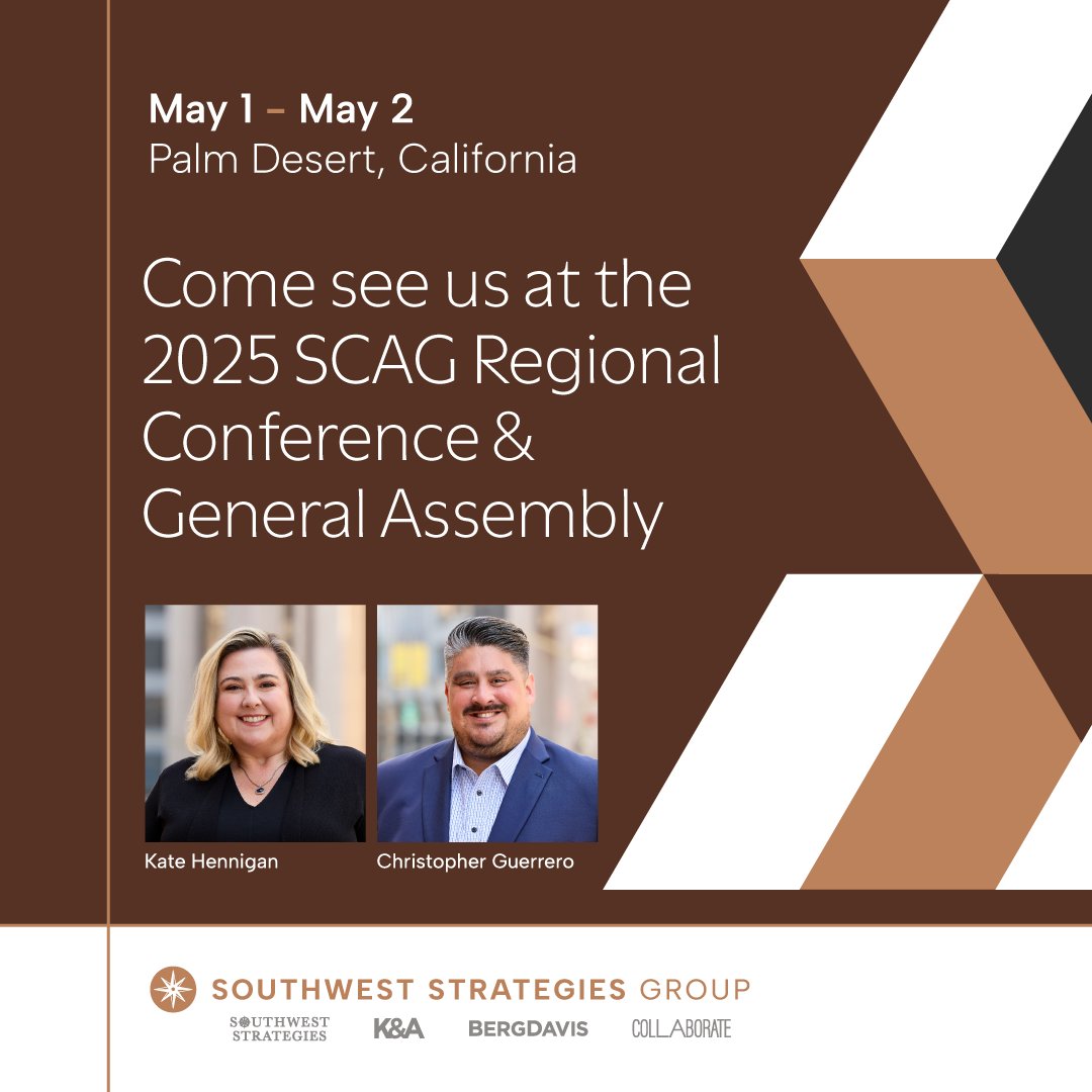 Southwest Strategies Group is thrilled to attend the Southern California Association of Governments Regional Conference &amp; General Assembly this week!

Stop by to meet our team and learn more about the exciting projects we’re supporting throughout Southern California.