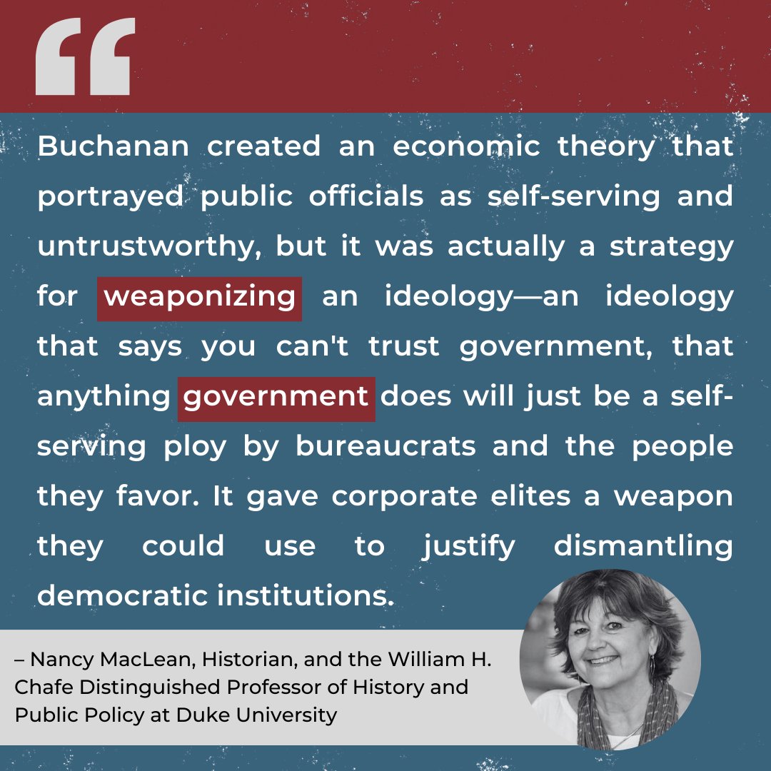 Pitchfork Economics (@pitchforkecon) on Twitter photo This week, we’re revisiting our 2020 interview with <a href="/NancyMacLean5/">Nancy MacLean | Author, Democracy in Chains</a>, who exposed how billionaire-backed economist James Buchanan helped sabotage our democracy to protect extreme wealth—and we’re still living with the consequences.
🎧Listen here: bit.ly/NancyMac This week, we’re revisiting our 2020 interview with <a href="/NancyMacLean5/">Nancy MacLean | Author, Democracy in Chains</a>, who exposed how billionaire-backed economist James Buchanan helped sabotage our democracy to protect extreme wealth—and we’re still living with the consequences.
🎧Listen here: bit.ly/NancyMac