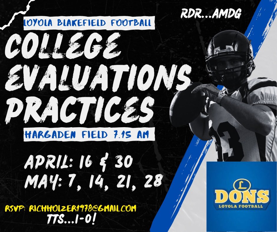 Rich Holzer (@coachrichholzer) on Twitter photo College Evaluation Practice 7:15am on Hargaden…going to be some big time players getting work in. Dont miss the Dons tomorrow morning! <a href="/NPCoachZim/">Donnie Zimmerman</a> <a href="/RivalsFriedman/">Adam Friedman</a> <a href="/TouchdownDons/">Loyola Blakefield Football</a> College Evaluation Practice 7:15am on Hargaden…going to be some big time players getting work in. Dont miss the Dons tomorrow morning! <a href="/NPCoachZim/">Donnie Zimmerman</a> <a href="/RivalsFriedman/">Adam Friedman</a> <a href="/TouchdownDons/">Loyola Blakefield Football</a>