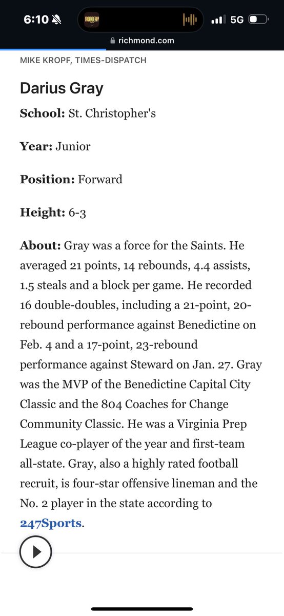 DG (@dariusgrayy_) on Twitter photo Beyond blessed to be named First Team All-Metro for basketball! <a href="/RTDNEWS/">Richmond Times-Dispatch</a> <a href="/diidlake/">Jackson Didlake</a> Beyond blessed to be named First Team All-Metro for basketball! <a href="/RTDNEWS/">Richmond Times-Dispatch</a> <a href="/diidlake/">Jackson Didlake</a>