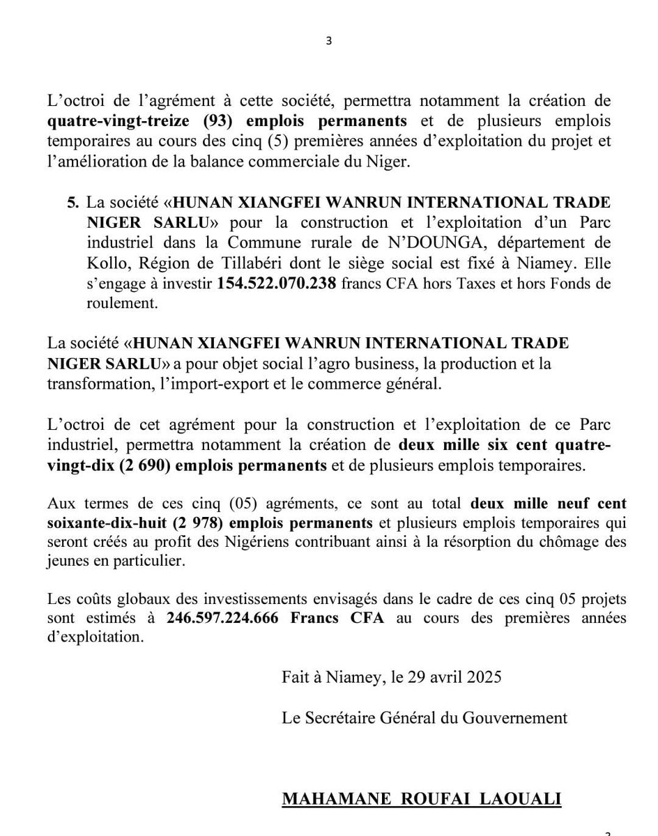 🟢 Communiqué du Secrétariat Général du Gouvernement