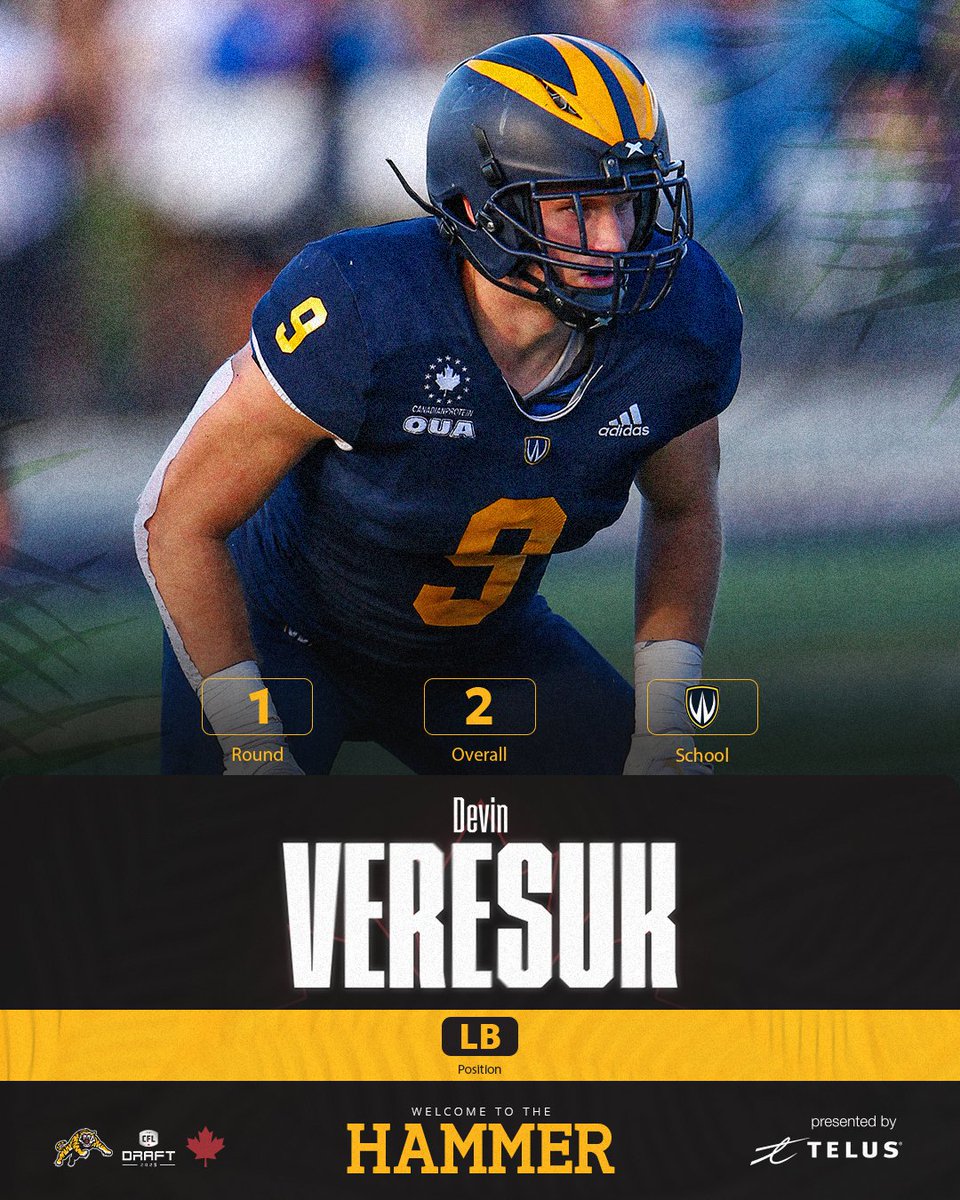 OUR FIRST PICK OF THE 2025 DRAFT 🤩

With the 2nd pick in the #CFLDraft, we’ve selected LB Devin Veresuk out of the University of Windsor. 

<a href="/TELUS/">TELUS</a> | <a href="/WindsorLancers/">Windsor Lancers</a>