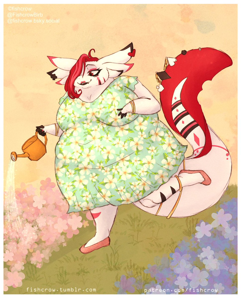 Watering some flowers.
Colored sketch art for Parmesan!