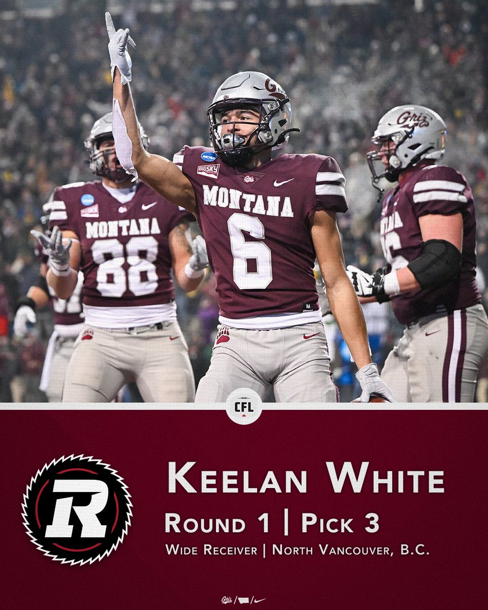 Montana Griz Football (@montanagrizfb) on Twitter photo With the 3rd pick in the <a href="/CFL/">CFL</a> Draft our guy <a href="/K_Whitey_12/">Keelan White</a> is headed to the <a href="/REDBLACKS/">Ottawa REDBLACKS</a>! ๐
#GoGriz / #NextLevelGriz With the 3rd pick in the <a href="/CFL/">CFL</a> Draft our guy <a href="/K_Whitey_12/">Keelan White</a> is headed to the <a href="/REDBLACKS/">Ottawa REDBLACKS</a>! ๐
#GoGriz / #NextLevelGriz