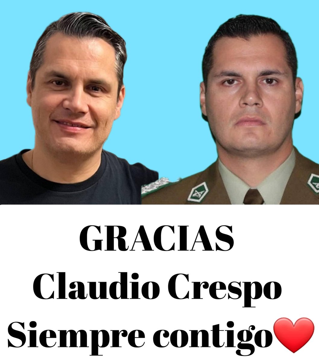 Todo mi cariño,respeto y admiración para un GRANDE de Carabineros como lo es <a href="/ClaudioCrespoG/">CLAUDIO CRESPO</a> todos los chilenos de bien sabemos el ensañamiento, mentiras y hostigamiento del cuál es víctima por parte de la EXTREMA IZQUIERDA y la PRENSA IDEOLOGÍZADA ZURDA. Eres admirable Claudio