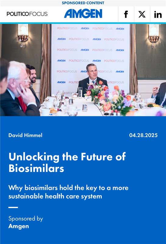 Amgen 🧪🔬🧬 (@amgen) on Twitter photo Amgen recently joined 10 biosimilar advocates for a roundtable co-hosted with <a href="/POLITICOFocus/">POLITICO Focus</a>, exploring how to strengthen a competitive, sustainable US marketplace with #biosimilars and deliver more value for patients & the healthcare system. Learn More: politi.co/4jRofgb Amgen recently joined 10 biosimilar advocates for a roundtable co-hosted with <a href="/POLITICOFocus/">POLITICO Focus</a>, exploring how to strengthen a competitive, sustainable US marketplace with #biosimilars and deliver more value for patients & the healthcare system. Learn More: politi.co/4jRofgb