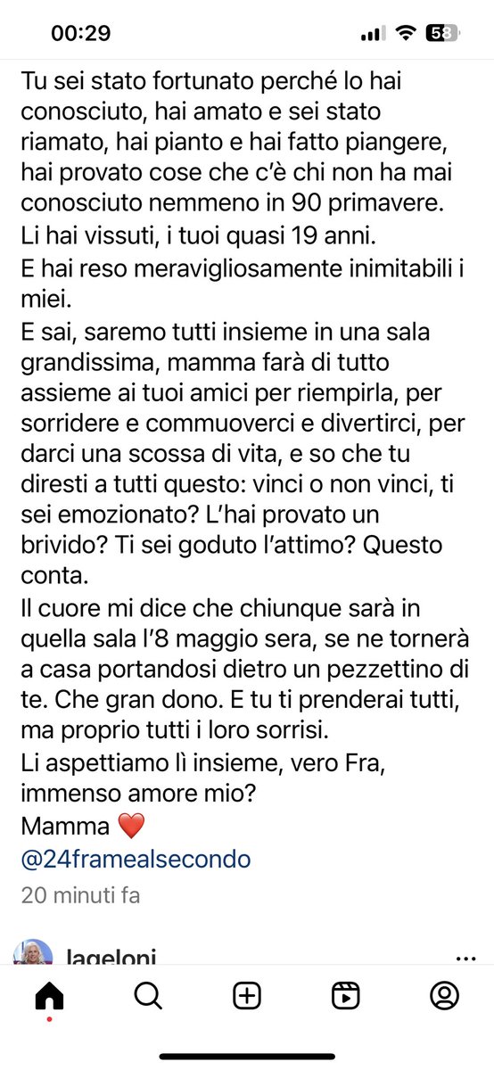 Paola Di Caro (@paoladicaro) on Twitter photo Giovedì 8 maggio, h 18.30, Sala Sinopoli del <a href="/AuditoriumPdM/">Auditorium PdM</a>
Finalissima del concorso di corti 24FrameAlSecondo per under 25
Vi aspettiamo ❤️
(Link per prenotazioni a breve) Giovedì 8 maggio, h 18.30, Sala Sinopoli del <a href="/AuditoriumPdM/">Auditorium PdM</a>
Finalissima del concorso di corti 24FrameAlSecondo per under 25
Vi aspettiamo ❤️
(Link per prenotazioni a breve)
