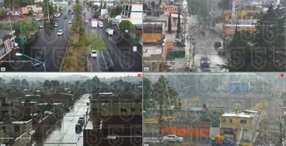 C5Edomex's tweet photo. #TómaloEnCuenta ⚠️ | La @SS_Edomex a través de las cámaras 🎥 del #C5Edoméx observa 👁️ : #LluviaModerada ⛈️ en los municipios de 👉🏼 #Toluca, #Metepec y #Zinacantepec 📍 . Recuerda que el pavimento mojado afecta la capacidad del frenado. #ConduceConPrecaución. 🚗, te sugerimos #ReducirLaVelocidad 🛑