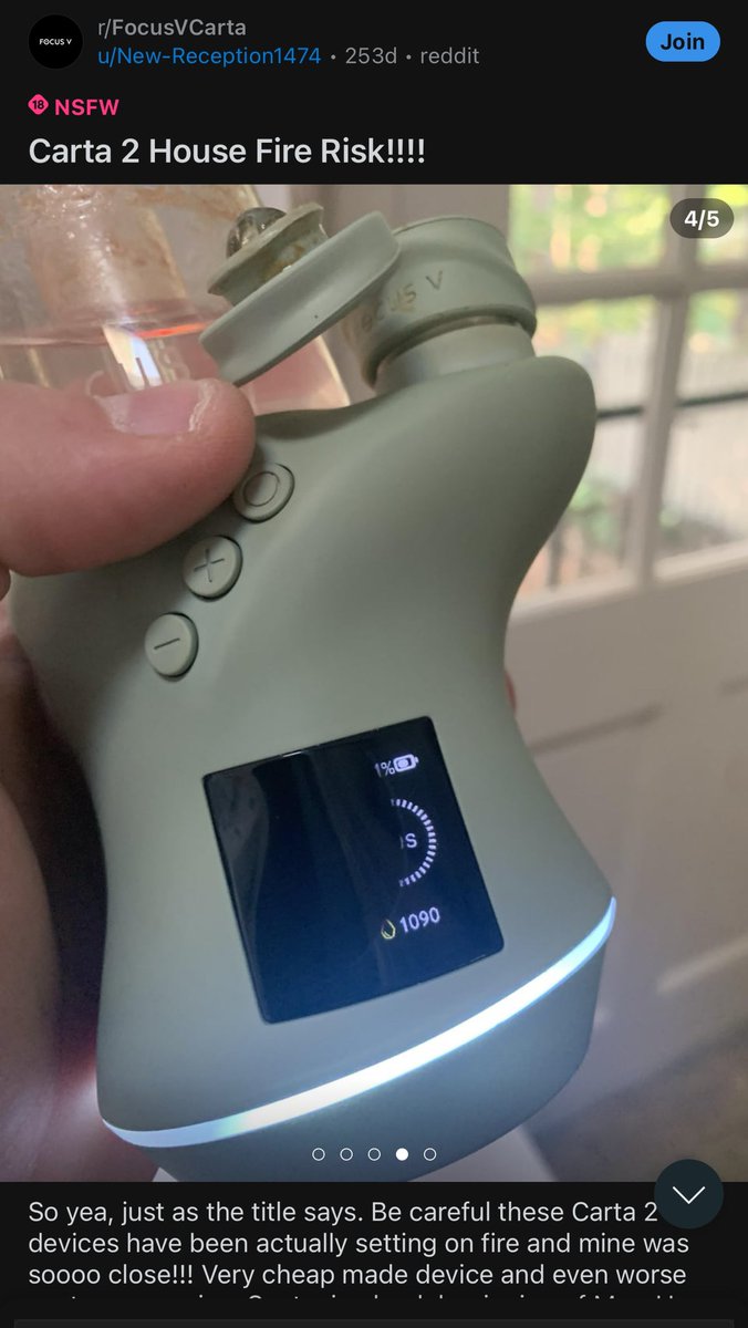TheGoblinnn's tweet photo. For those unaware, the @FocusV710 subreddit has numerous posts about how Carta devices literally explode. They never ever acknowledge these and they will delete your comment about it if you make one.

Hey @thesamsho , why do your customers keep saying their devices explode? https://t.co/Hbs04pxYLG