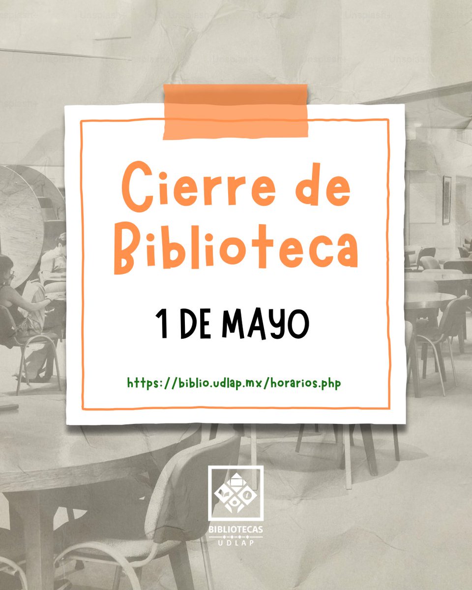 📅 Recuerda que el próximo jueves la #BiblioUDLAP no labora.
¡Tómalo en cuenta! 🤓📚