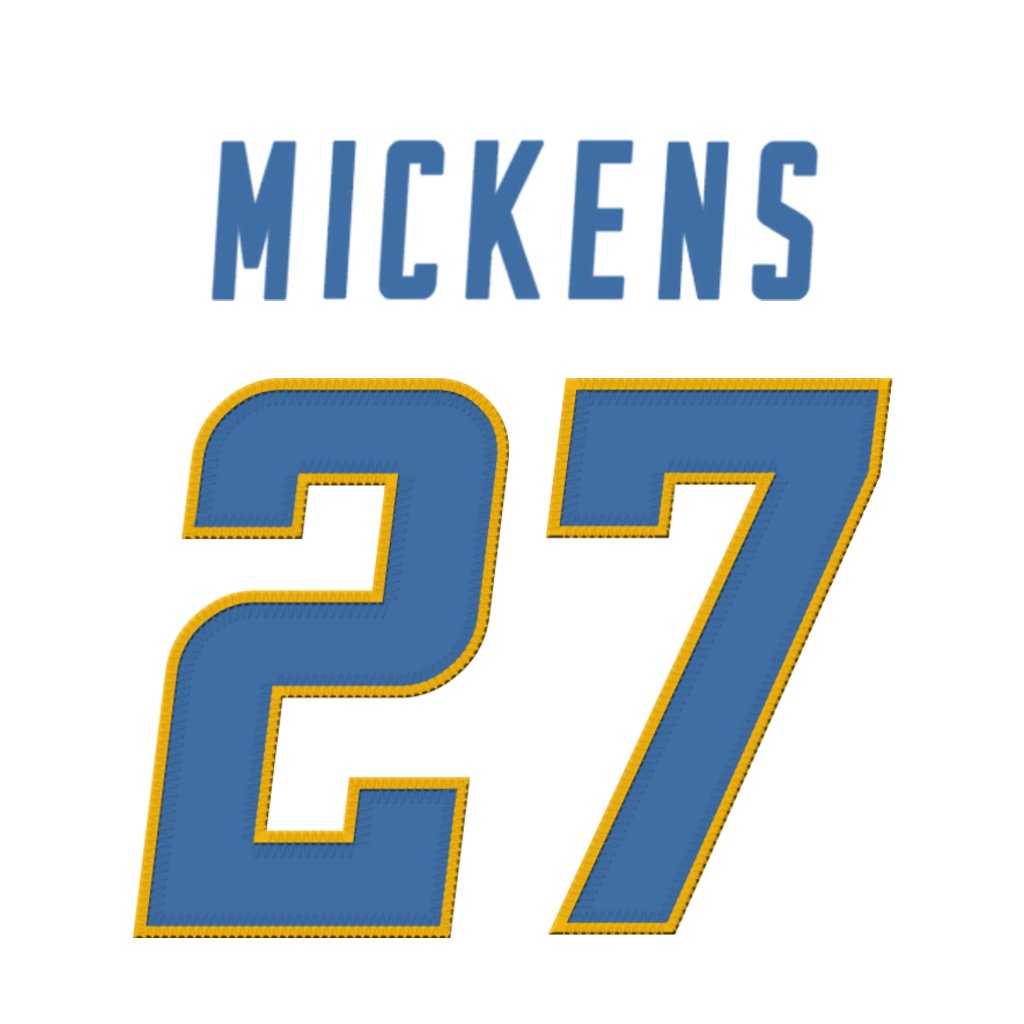 NFL Jersey Numbers (@nfl_jersey_num) on Twitter photo Los Angeles Chargers DB R.J. Mickens (<a href="/RjMickens10/">Rj Mickens</a>) is wearing number 27. Last assigned to JK Dobbins. #BoltUp Los Angeles Chargers DB R.J. Mickens (<a href="/RjMickens10/">Rj Mickens</a>) is wearing number 27. Last assigned to JK Dobbins. #BoltUp
