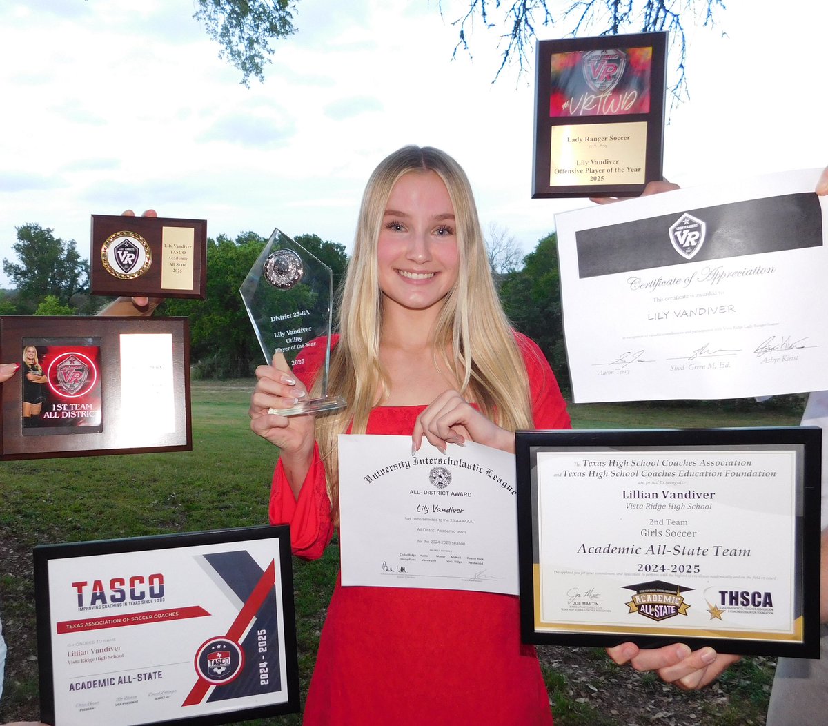 Lillian Vandiver (@lilyvan_soccer6) on Twitter photo I’m so honored and grateful to receive 25-6A Utility POY, 1st Team All-District, Vista Ridge Offensive POY, TASCO Academic All-State, and THSCA Academic All State 2nd Team. Thankful for all my teammates and coaches! I’m gonna miss high school soccer. <a href="/VRLRSoccer/">Vista Ridge Lady Ranger Soccer ⚽️🇺🇸</a> <a href="/MeanGreenSoccer/">UNT Soccer</a> I’m so honored and grateful to receive 25-6A Utility POY, 1st Team All-District, Vista Ridge Offensive POY, TASCO Academic All-State, and THSCA Academic All State 2nd Team. Thankful for all my teammates and coaches! I’m gonna miss high school soccer. <a href="/VRLRSoccer/">Vista Ridge Lady Ranger Soccer ⚽️🇺🇸</a> <a href="/MeanGreenSoccer/">UNT Soccer</a>