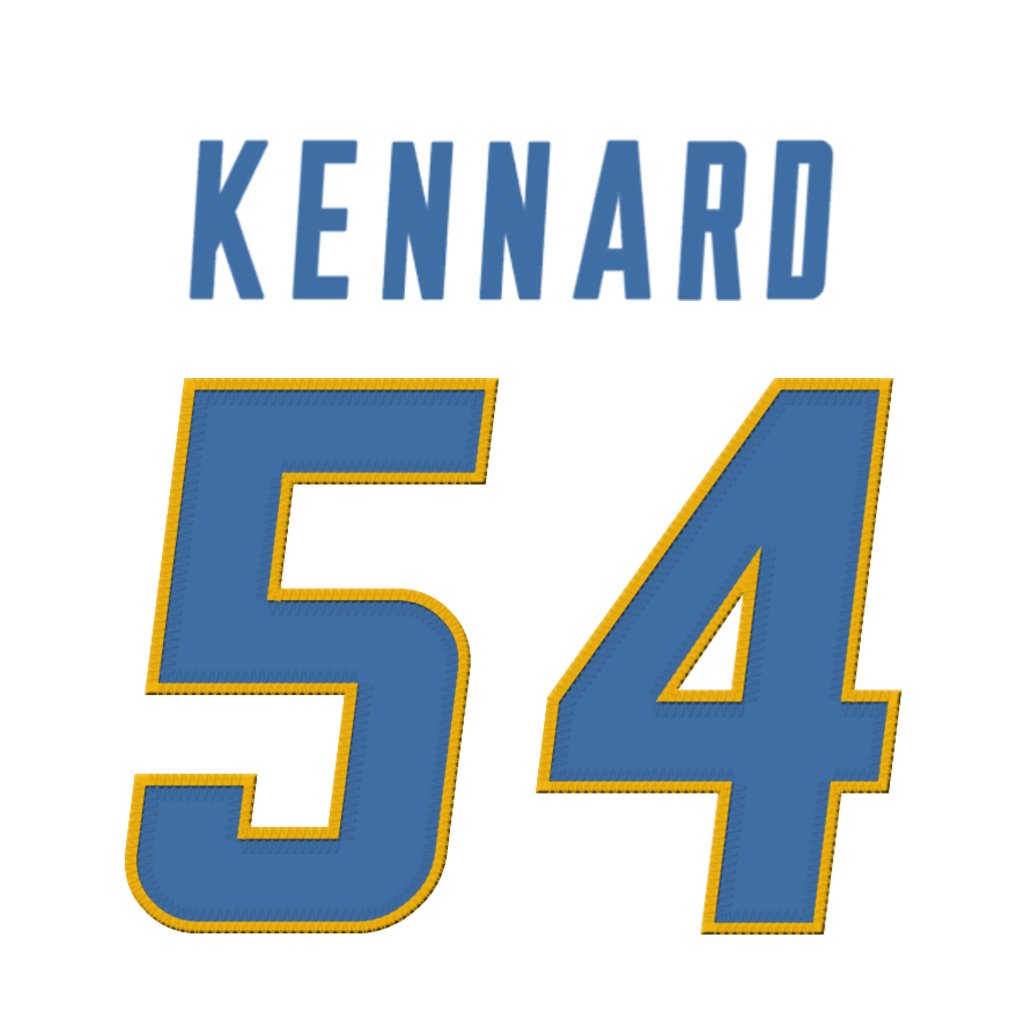 Los Angeles Chargers EDGE Kyle Kennard (<a href="/KyleKennard1/">K9</a>) is wearing number 54. Last assigned to Blake Lynch. #BoltUp