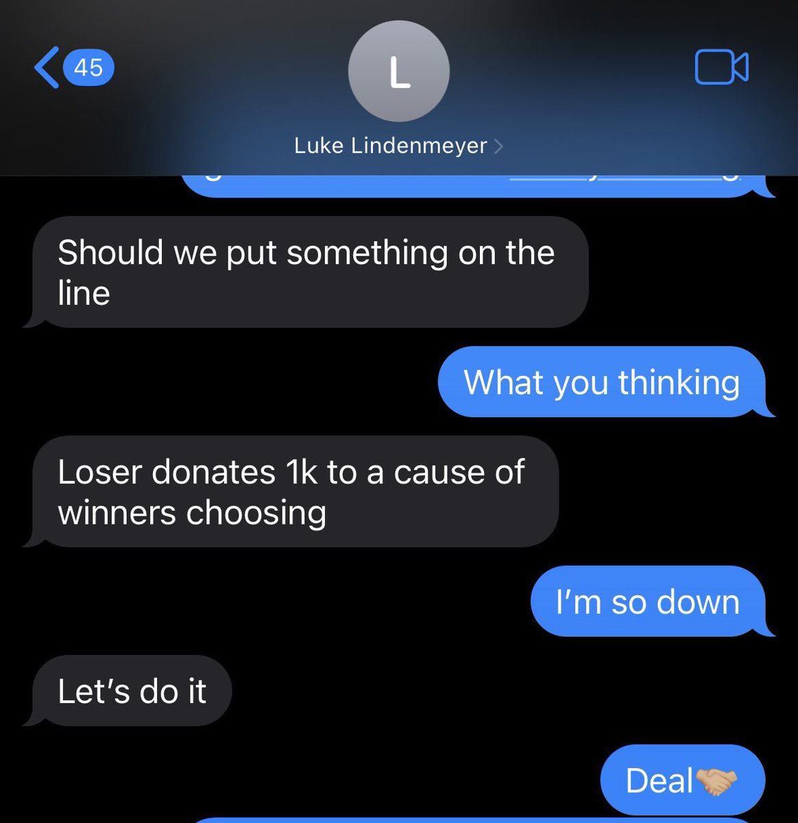 Friday at 1:00 pm. Going live on instagram. NBA 3 point contest rules. Loser donates $1,000 to winners charity of choice. This is gonna be interesting😅
<a href="/lukelindenmeyer/">Luke Lindenmeyer</a>