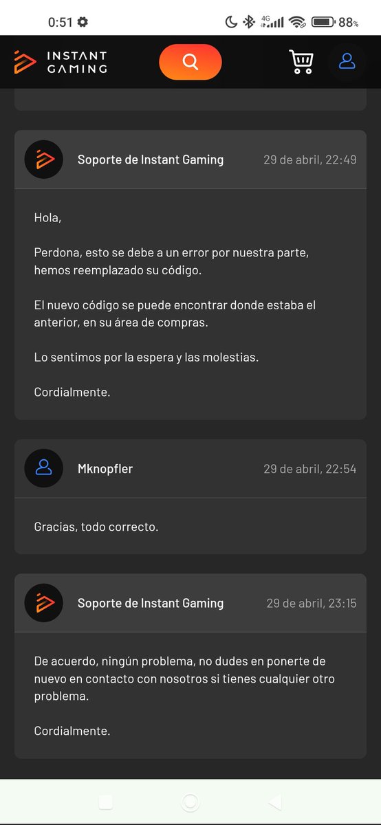Un 10 para <a href="/InstantGamingES/">Instant Gaming</a> y su soporte 24/7 👏🏻👏🏻👏🏻
Gracias por darme una solución con rapidez.