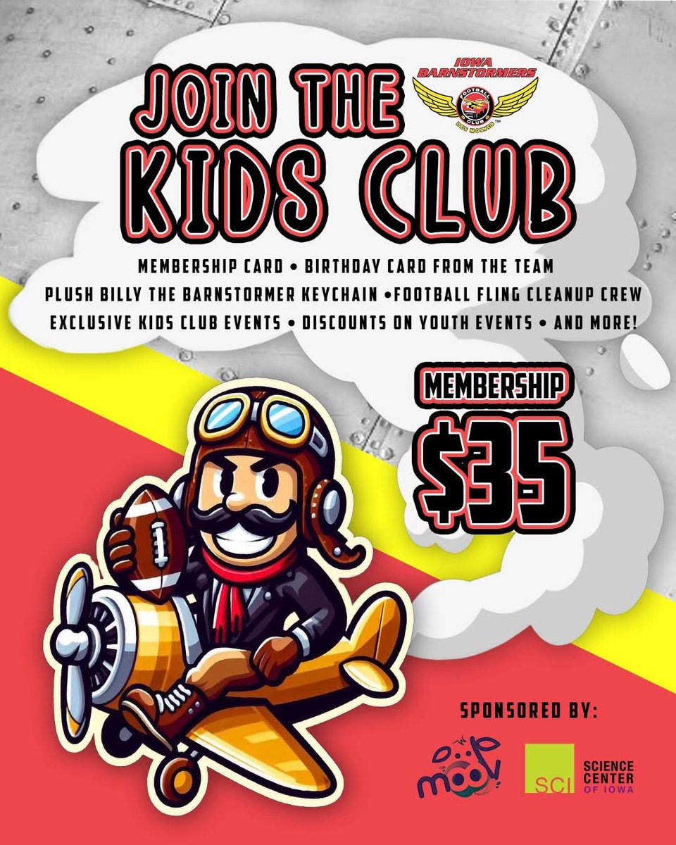 JOIN THE KIDS CLUB! Our Kids Club presented by
<a href="/SCIOWA/">Science Center of IA</a> &amp; <a href="/moovrealmilk/">moovrealmilk</a> is open to kids ages 12 and under.    Membership is $35 and includes:

- A halftime field pass
- A gift from the team
- Exclusive events and offers
- &amp; more! 
 
Register ➡️ bit.ly/JoinKidsClub