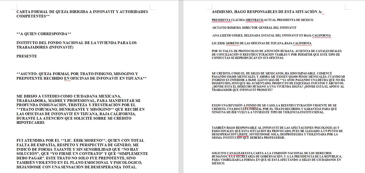 manena20051's tweet photo. @Claudiashein DENUNCIA VS INFONAVIT Y PRESIDENTA SHEINBAUM
AGRADEZCO UNA RESPUESTA FORMAL POR ESCRITO EN UN PLAZO NO MAYOR A 10 DÍAS HÁBILES, ANTES DE PROCEDER POR OTRAS VÍAS LEGALES Y DE DERECHOS HUMANOS. @OctavioRomero_O https://t.co/j5szLdosEE