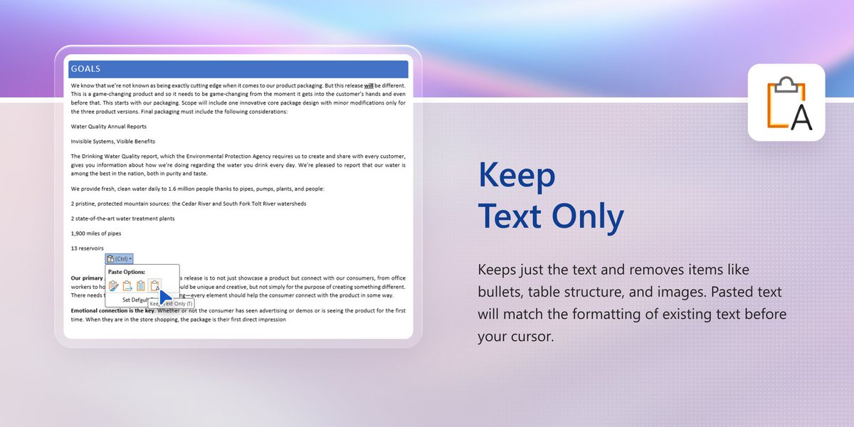 Microsoft365's tweet image. Paste smarter, not harder. Keep your docs looking seamless with Word&apos;s default paste options. 💅msft.it/6010SPGEg #MicrosoftWord