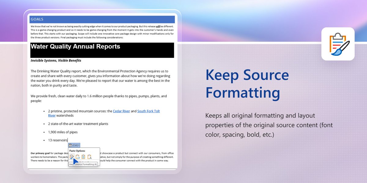 Microsoft365's tweet image. Paste smarter, not harder. Keep your docs looking seamless with Word&apos;s default paste options. 💅msft.it/6010SPGEg #MicrosoftWord
