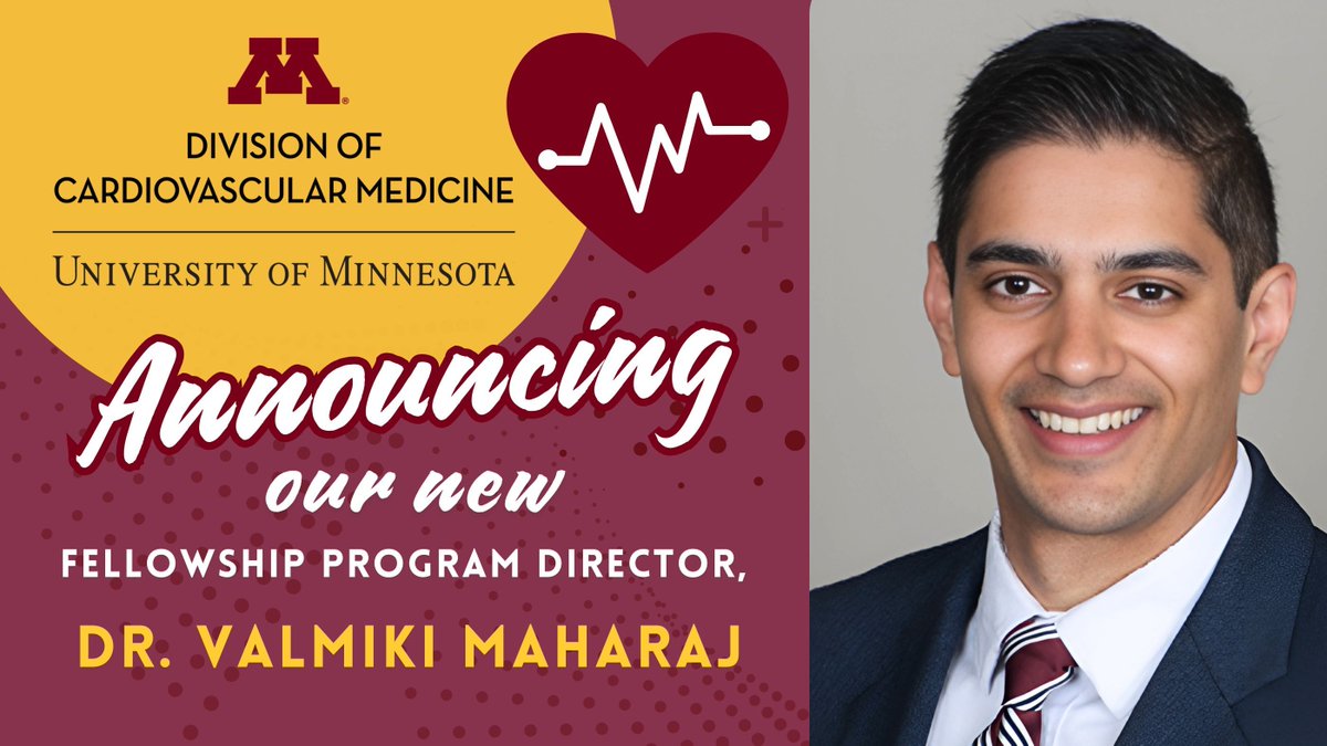 Lillehei Heart Institute (@lilleheihrt) on Twitter photo We are thrilled to announce Dr. Valmiki Maharaj as the new Program Director of the UMN Cardiovascular Disease Fellowship Program. Please join us in congratulating Dr. Maharaj and welcoming him to this new leadership role! #UMNheart We are thrilled to announce Dr. Valmiki Maharaj as the new Program Director of the UMN Cardiovascular Disease Fellowship Program. Please join us in congratulating Dr. Maharaj and welcoming him to this new leadership role! #UMNheart