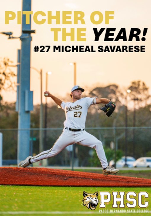 PHSC Athletics (@athleticsphsc) on Twitter photo Congratulations to #27 Micheal Savarese for becoming the FCSAA Sun-Lakes Conference Pitcher of the Year!
Starts: 14
Wins: 11
ER: 10
R: 13
K: 122
BB: 24
IP: 82.0
ERA: 1.09
#BackTheCats 🐾 Congratulations to #27 Micheal Savarese for becoming the FCSAA Sun-Lakes Conference Pitcher of the Year!
Starts: 14
Wins: 11
ER: 10
R: 13
K: 122
BB: 24
IP: 82.0
ERA: 1.09
#BackTheCats 🐾
