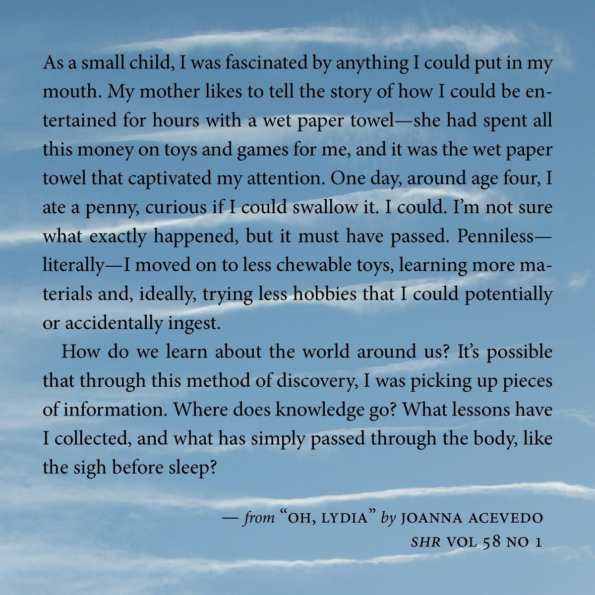Ask where knowledge goes in "Oh, Lydia" by Joanna Acevedo

Read more from SHR 58.1 here: southernhumanitiesreview.com/current-issue.…

Photo by the National Oceanic and Atmospheric Administration courtesy of Unsplash.

#litmag #writingcommunity #nonfiction