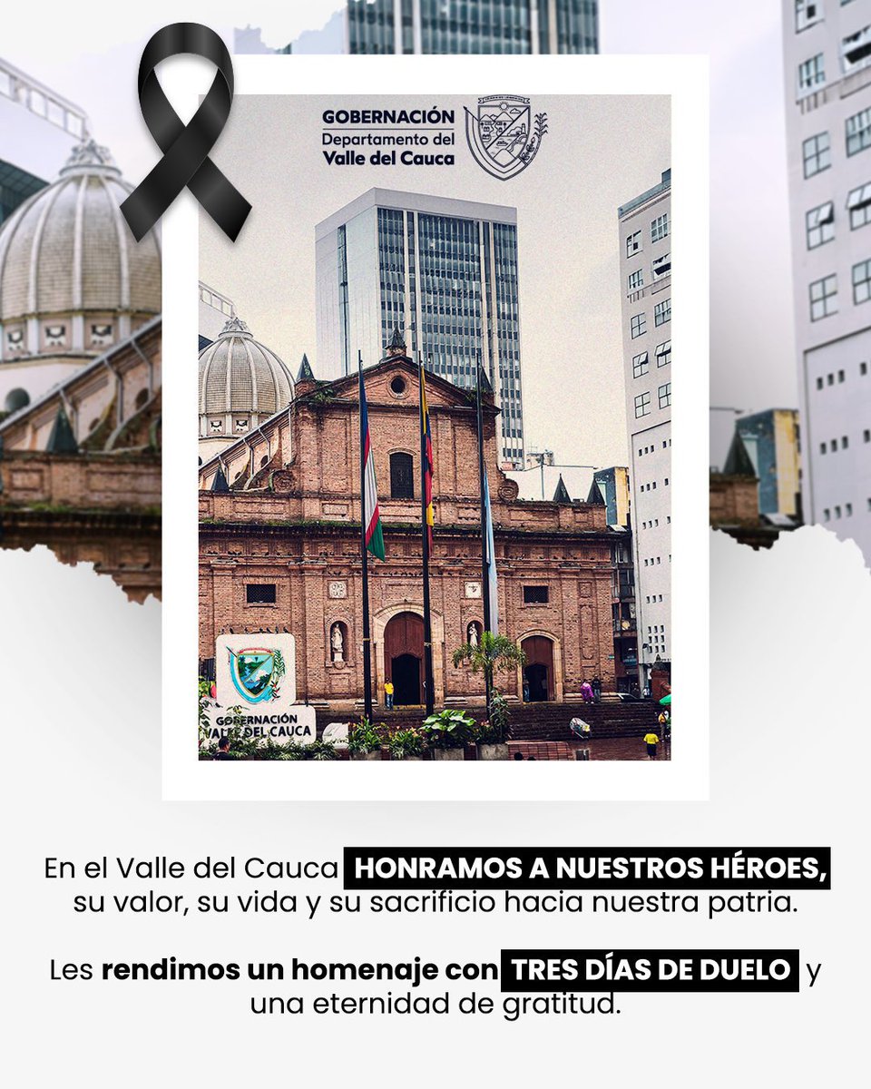 Desde INCOLBALLET nos unimos a los tres días de duelo decretados en el Valle en honor a nuestros héroes caídos que dieron su vida por protegernos. Acompañamos con solidaridad a sus familias, la <a href="/PoliciaColombia/">Policía de Colombia</a> y el <a href="/COL_EJERCITO/">Ejército Nacional de Colombia</a>. 🇨🇴

#JuntosSomosMásFuertes #PorNuestrosHéroes