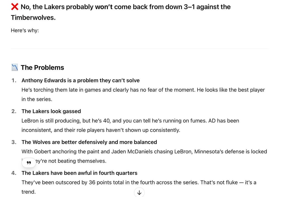 rupertpumpkin66's tweet photo. @Lakers AI says we don’t have chance. I say BS https://t.co/iPbiJVoEKg