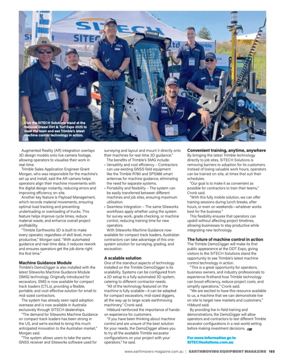 SITECHNSW's tweet image. 📰 IN THE NEWS | #EARTHMOVING EQUIPMENT MAGAZINE: Featuring #Trimble Earthworks 3D with AR and Payload Management, along with the Trimble Siteworks #MachineGuidance Module, the Trimble DemoDigger provides a platform for hands-on training and live demos bit.ly/4iqaDHq