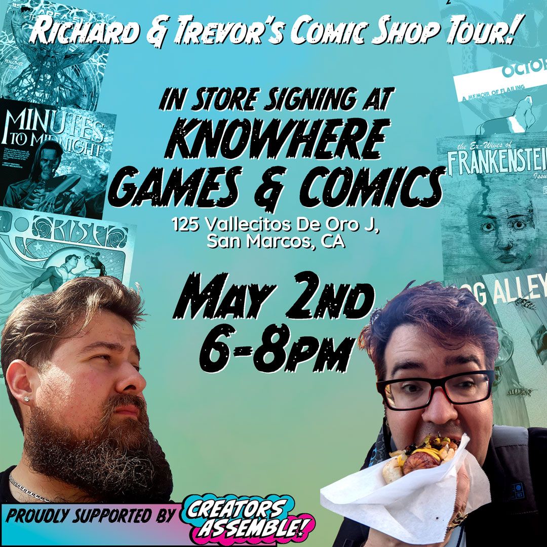 Trevor Fernandes-Lenkiewicz ⏱️ Pocket Watch Press (@pwatchpress) on Twitter photo <a href="/RichardFairgray/">Richard Fairgray</a> & I touch down in San Marcos, CA's own <a href="/KnowhereGC/">Knowhere GamesComics</a> for a comic book signing/meet & greet! Make sure to stop by with your collection of our greatest hits or pick up a handful of your new favorites there in-store!
Courtesy of <a href="/CreatorsAssemb/">Creators Assemble!</a>
#FCBD #COMICBOOKS <a href="/RichardFairgray/">Richard Fairgray</a> & I touch down in San Marcos, CA's own <a href="/KnowhereGC/">Knowhere GamesComics</a> for a comic book signing/meet & greet! Make sure to stop by with your collection of our greatest hits or pick up a handful of your new favorites there in-store!
Courtesy of <a href="/CreatorsAssemb/">Creators Assemble!</a>
#FCBD #COMICBOOKS