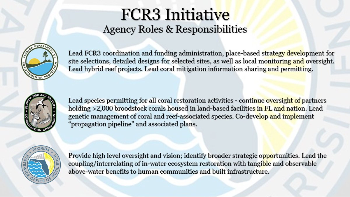 Florida Statewide Office of Resilience (@florida_cro) on Twitter photo Last week, CRO <a href="/Wesley_R_Brooks/">Wesley R. Brooks, Ph.D.</a> presented state progress towards monitoring ongoing environmental challenges & restoring Florida's Coral Reef with FWC colleagues at #GEER2025.
<a href="/GovRonDeSantis/">Ron DeSantis</a>, the FL Leg, <a href="/FLDEPNews/">Florida DEP News</a> + <a href="/MyFWC/">MyFWC</a> are delivering on historic commitments through #FCR3! Last week, CRO <a href="/Wesley_R_Brooks/">Wesley R. Brooks, Ph.D.</a> presented state progress towards monitoring ongoing environmental challenges & restoring Florida's Coral Reef with FWC colleagues at #GEER2025.
<a href="/GovRonDeSantis/">Ron DeSantis</a>, the FL Leg, <a href="/FLDEPNews/">Florida DEP News</a> + <a href="/MyFWC/">MyFWC</a> are delivering on historic commitments through #FCR3!
