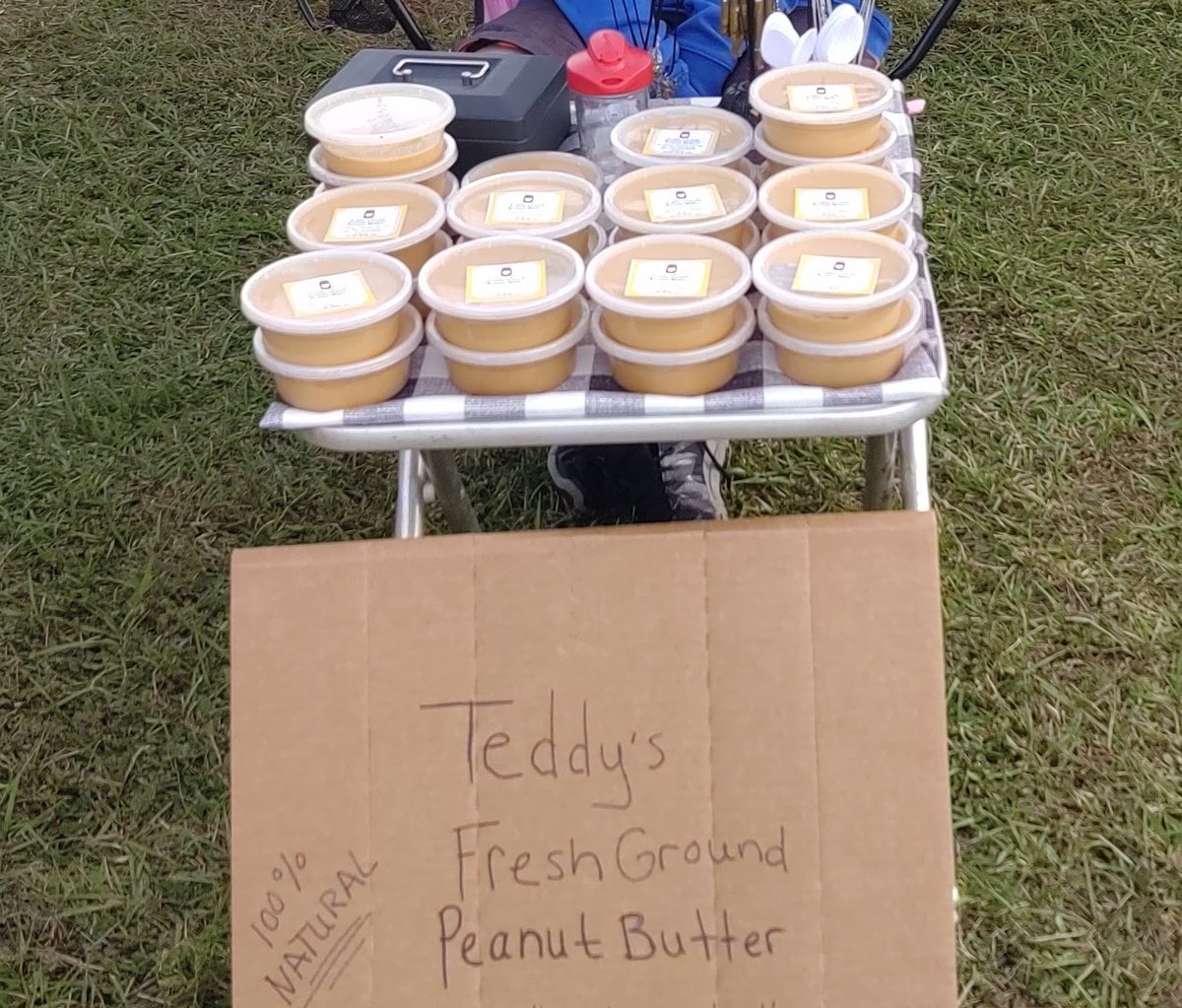 My son started his own peanut butter business when he was 8. He made the peanut butter at home and sold it at the farmers markets every Thursday and Friday. 
His table was set up next to mine and that kid would sell out every time.
He did this for a few years and then veered off