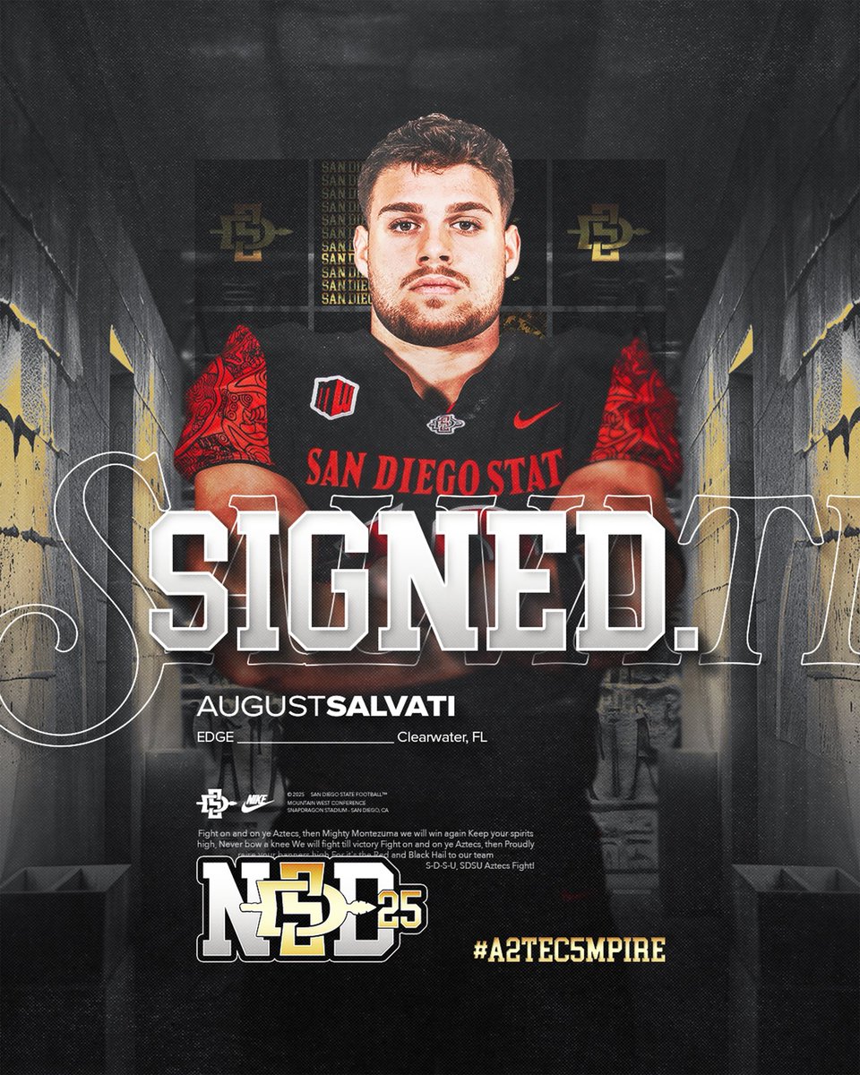 San Diego State Football (@aztecfb) on Twitter photo Welcome to The Mesa, <a href="/SalvatiAugust/">August salvati</a>!
π Clearwater, FL
π Edge
π« FAU
#A2TEC5MPIRE x #NSD Welcome to The Mesa, <a href="/SalvatiAugust/">August salvati</a>!
π Clearwater, FL
π Edge
π« FAU
#A2TEC5MPIRE x #NSD