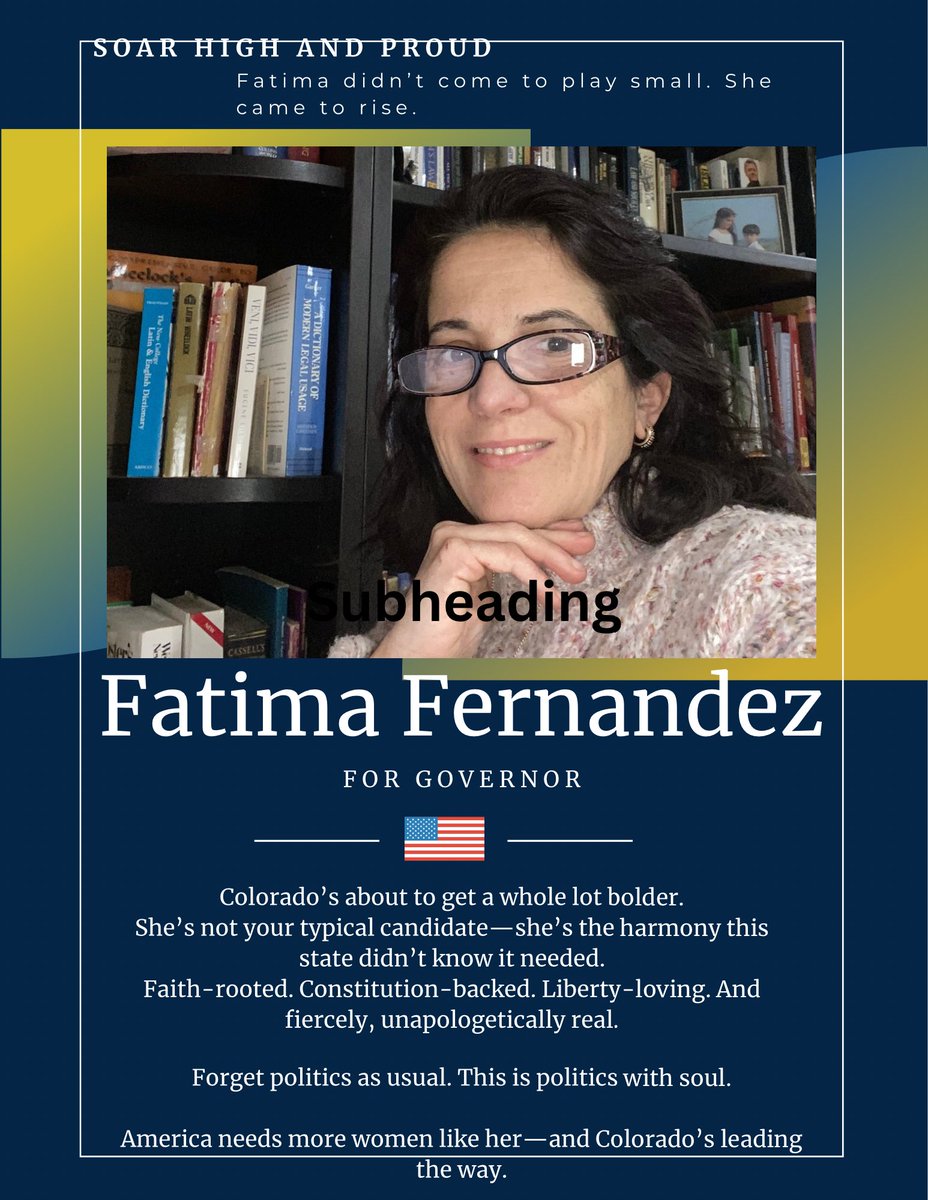 MarlaFatima's tweet image. Move over, status quo.
Colorado’s about to vote con sazón.

I’m Fatima Fernandez.
Catholic. Cuban. Constitutionally unbothered.
Running for Governor—not to play politics,
but to bring back order with soul.

Harmony. Liberty. Let’s go.
#FatimaForGovernor #HarmonyLiberty…