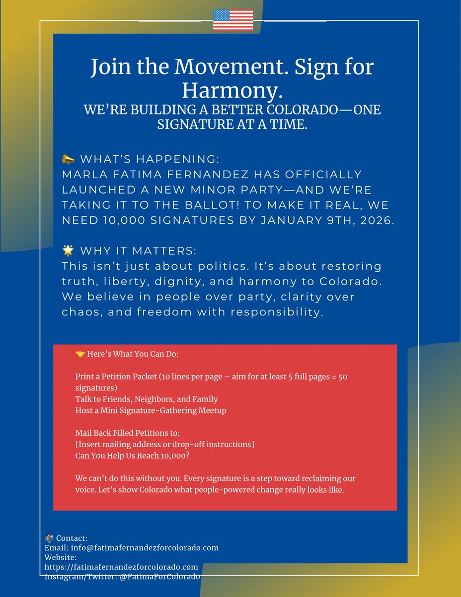 MarlaFatima's tweet image. 📬 Contact:
Email: info@fatimafernandezforcolorado.com
Website: fatimafernandezforcolorado.com
Instagram/Twitter: @FatimaForColorado