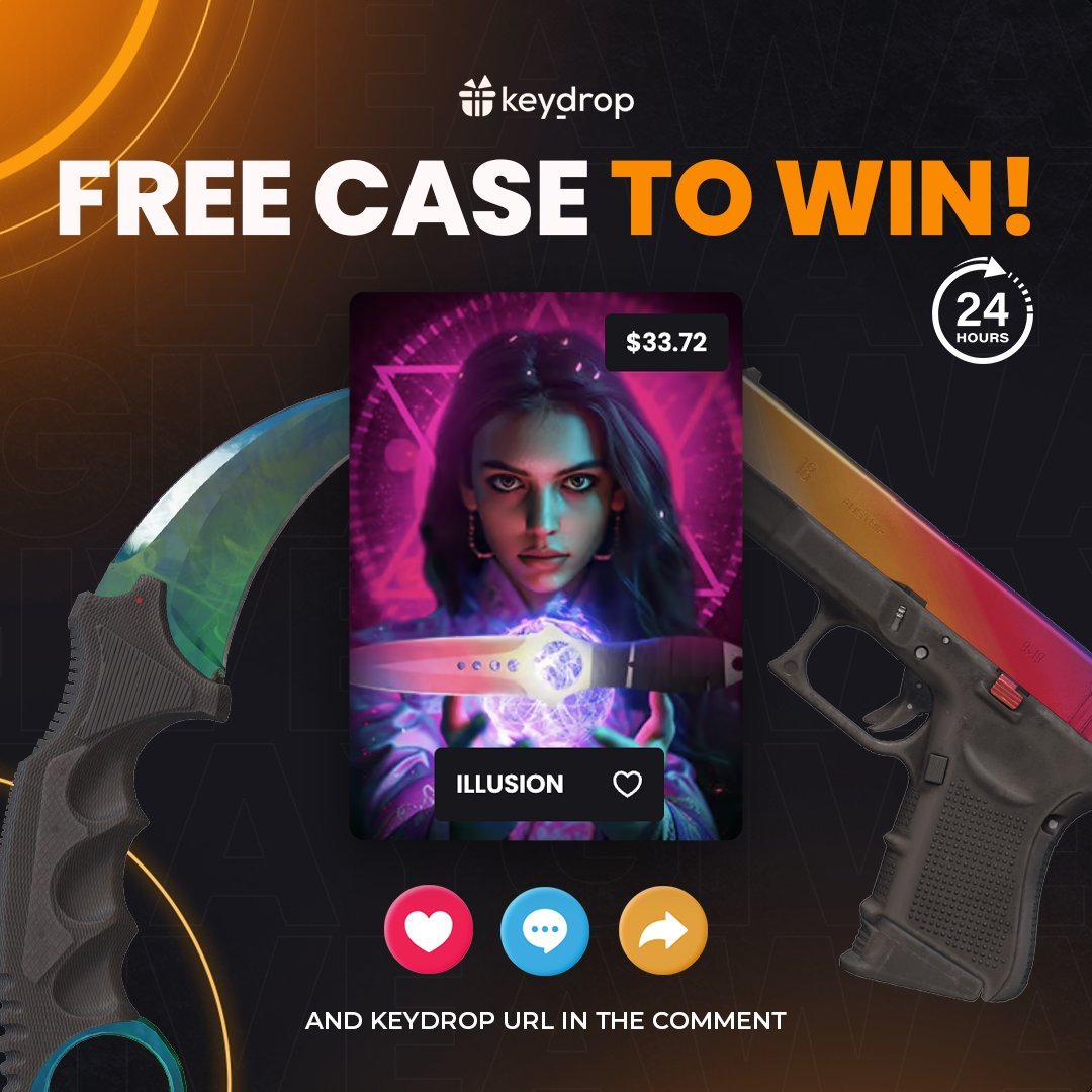keydropcom's tweet image. 🏆 Ready to grab a FREE case? Just follow these steps 👇

❤️ Like last 3 posts
🤝 Follow us!
🔁 Retweet!

⏰ Wait 24 hours!
⚠️ Remember to add your keydrop profile url in the comments