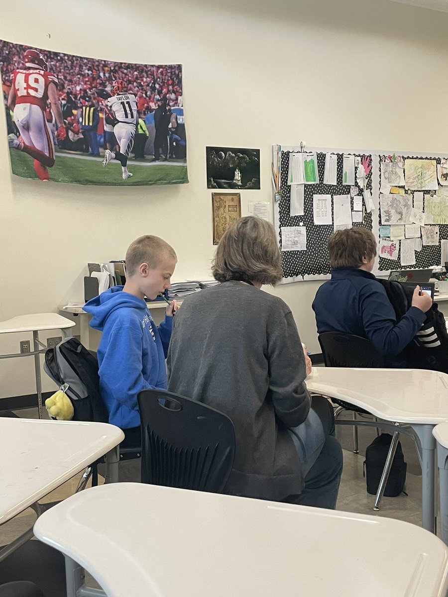 MrsCourtCooper's tweet photo. When you walk into a 7th grade Math Collab class and it’s absolute perfection… you get so recharged!Working one-on-one with kids, high expectations, adjusting instruction to discuss common errors. Mr. Taylor and Mrs. Lunnemann are rockstars and their kids are moving! #TFMS https://t.co/W4IFWAMumP