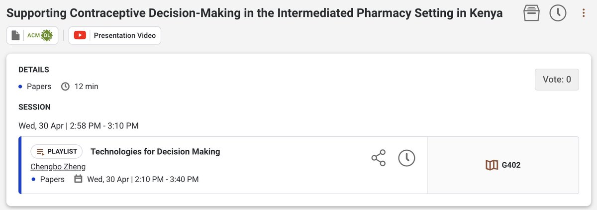 Presenting this #CHI2025 work TODAY (Wed Apr 30)!

G402 @ 2:58pm
Technologies for Decision Making session

Please come if you are interested in #health, #HCI4D, or decision making✨

Paper: dl.acm.org/doi/10.1145/37…