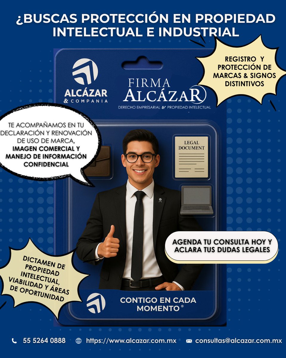 🔐 ¡Tu marca, tu futuro! En Alcázar &amp; Compañía te ayudamos a registrar, blindar y proteger legalmente tu negocio.
🚀 Crece con confianza.
📩 consultas@alcazar.com.mx
🌐 alcazar.com.mx
#TuMarcaTuFuturo #FirmaAlcázar #PropiedadIntelectual
